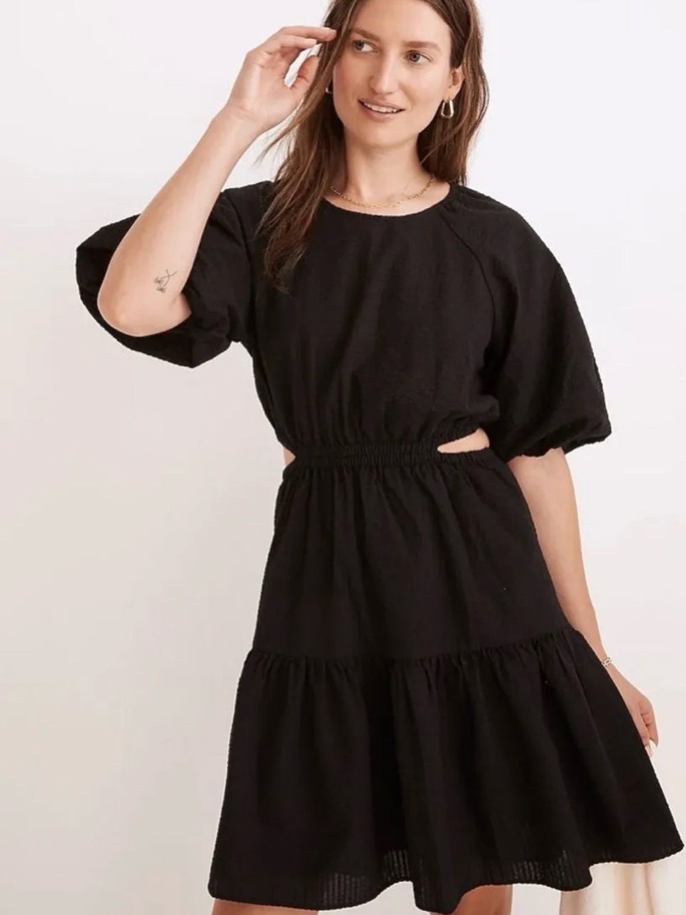 Madewell Black Cutout Tiered Mini Dress
